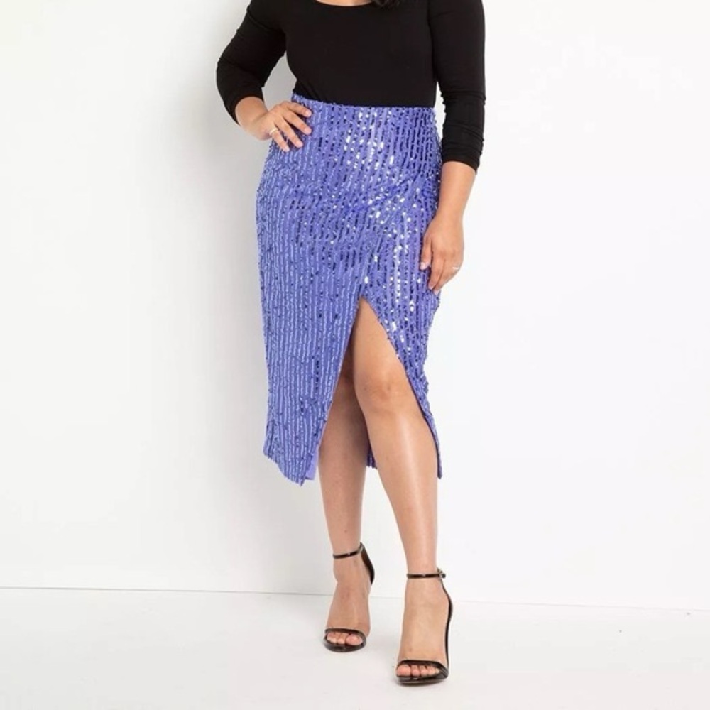 Eloquii Sequin Purple Midi Skirt